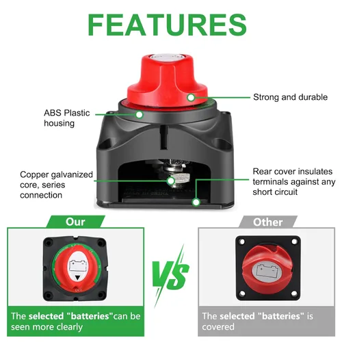Vista 2 de Interruptor de batería de 1-2-2-ambos apagados, 12-48V 200A de alta corriente impermeable desconecta interruptores maestros de corte para automóvil