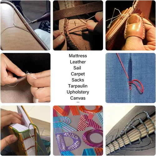 Vista 6 de WUTA Juego de agujas de coser a mano de hilo encerado, suministros de costura de cuero para tapicería del hogar, bolsas de lona de cuero, sofá