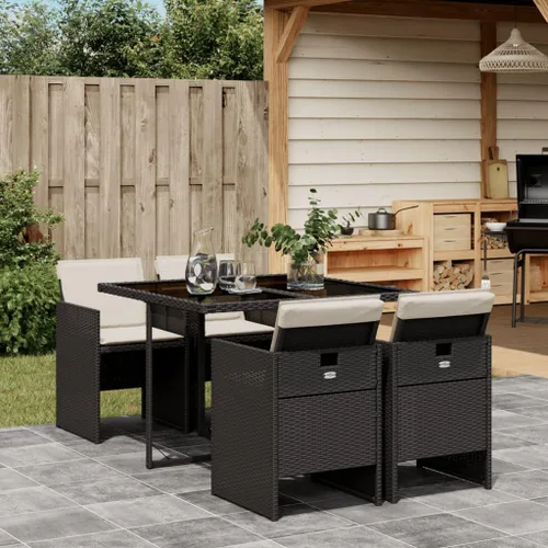 Vista 14 de Juego de comedor de patio de 5 piezas, muebles de exterior sintético de ratán beige, mesa rectangular con 4 sillas, resistente a la intemperie