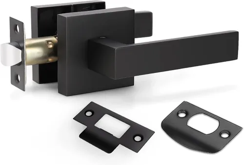 Vista 17 de KNOBWELL - Paquete de 1 manija para puerta delantera con llave y cerradura, manijas de palanca negras para puerta exterior, juego de cerradura