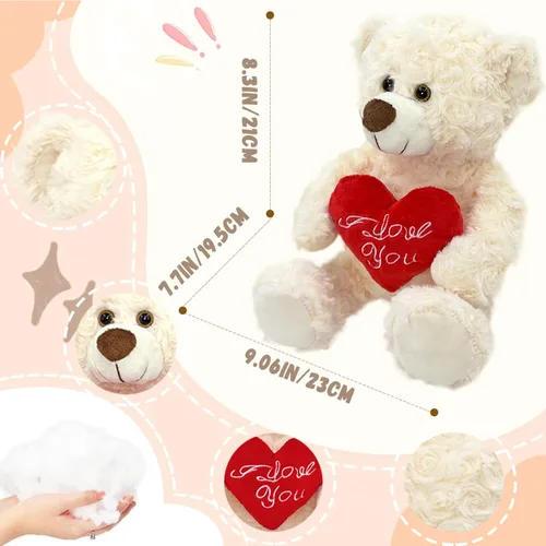 Vista 3 de Oso de peluche blanco con corazón rojo I Love You de 12 pulgadas, lindo oso de peluche pequeño suave para San Valentín, boda, aniversario, regalo