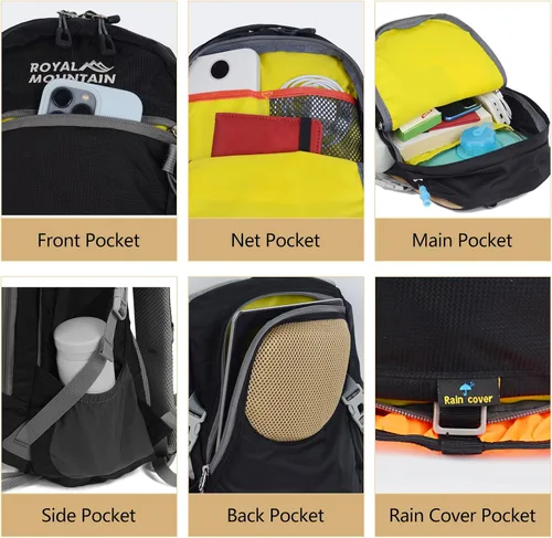 Vista 5 de Mochila de senderismo con cubierta contra la lluvia, mochilas de viaje de 20 litros para mujeres y hombres, mochila de camping ligera y duradera