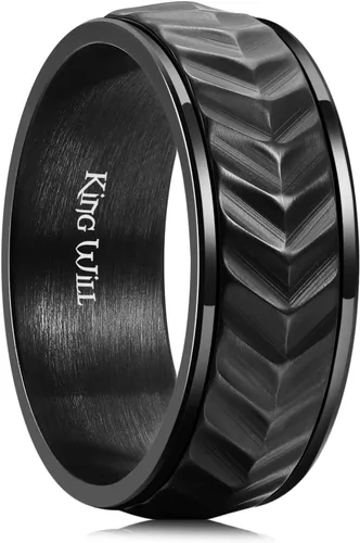 Vista 33 de King Will Anillo de ansiedad giratorio para hombre, color negro, plateado, dorado, 0.315 in, cadena de malla de alambre de acero inoxidable, malla