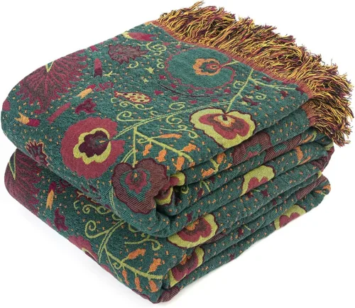 Vista 24 de LUTBM Manta bohemia para sofá de 50 x 60 pulgadas, 100% algodón, suave Animal-pájaro-a