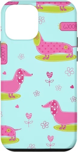 Vista 15 de Funda para iPhone 13 Dachshund Pattern turquoise Flowers Weiner Dog Lover
