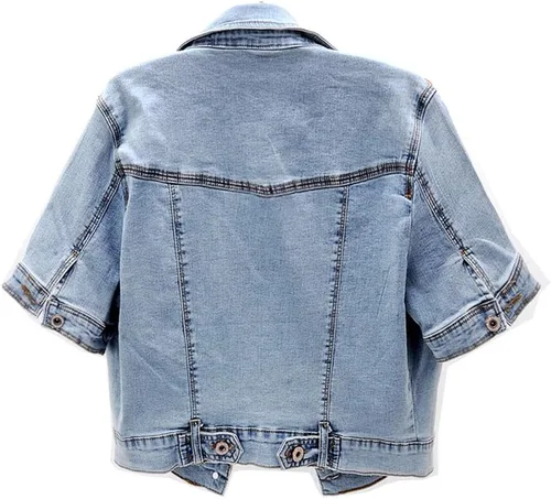 Vista 3 de Chaqueta de mezclilla de manga corta para mujer, con botones, chal elástico