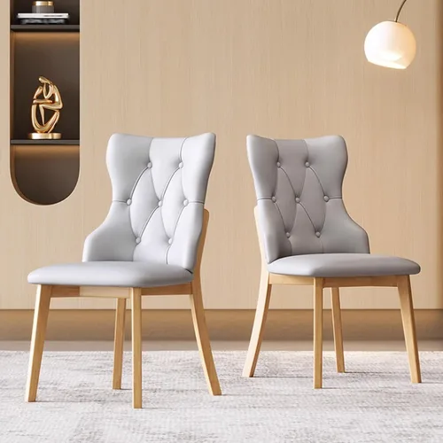Vista 22 de Juego de sillas de comedor, sillas rústicas de cocina, silla de comedor tapizada con cojín grueso, silla de sala de estar con marco de madera beige