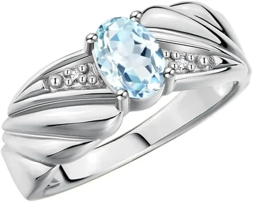 Vista 3 de RYLOS Anillo de piedra natal de ala de ángel de 0.276 x 0.197 in, piedras preciosas y diamantes, elegante joyería de piedra para mujer en plata