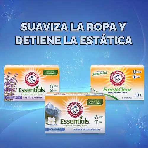 Vista 4 de ARM & HAMMER Hojas para secadora suavizantes de tela, lluvia de montaña, 144 unidades Suaviza la ropa, reduce la adherencia estática, infusión