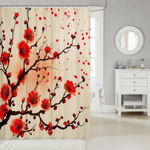 Vista 22 de Cortina de ducha de baño de mármol, cortina de ducha de tela gris y blanca con ganchos, arte único estampado de teñido anudado 3D, accesorios