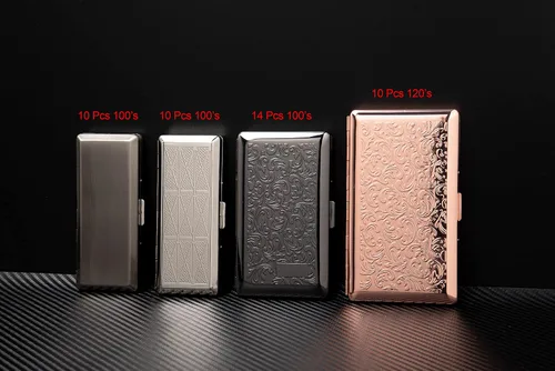 Vista 6 de Hermosa y elegante caja de cigarrillos de metal simple para damas y hombres con capacidad para 10 cigarrillos de 3.937 in (pistola de hierba negro)