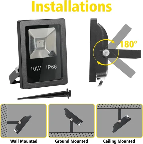 Vista 8 de T-SUN Luz de inundación LED, luces de seguridad impermeables RGB de 10 W, con enchufe de EE. UU., control remoto súper brillante, foco