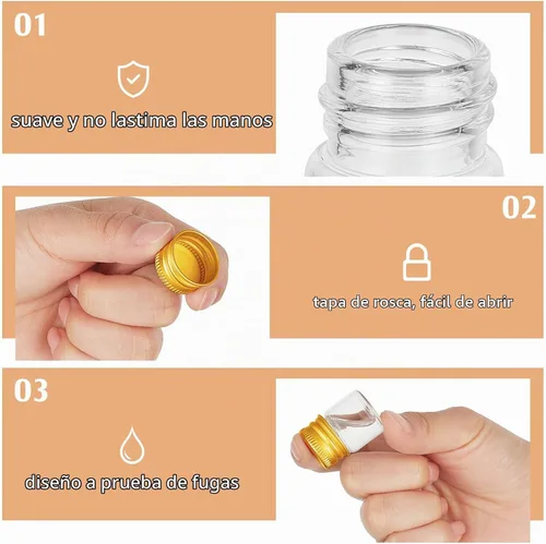 Vista 3 de Tessco for you 100 piezas botellas de vidrio mini de 5 ml (0.17 onzas líquidas) con tapa de aluminio, frascos pequeños, frascos de vidrio mini Dorado