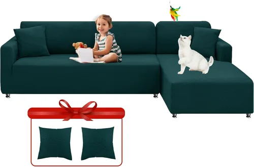 Vista 12 de XINEAGE Fundas para Sofá Seccional de Alta Elasticidad, 2 Piezas, Forma de L, Funda de Sofá con 2 Fundas de Almohada, Fundas Deslizantes para Sofá