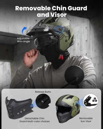 Vista 2 de ILM Medio casco de motocicleta de cara abierta 3/4 para hombres y mujeres, casco retro vintage con visera para ciclomotor, ATV, crucero, scooter