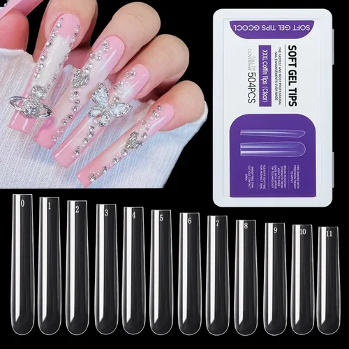 Vista 11 de 312 piezas de puntas de uñas de tacón extra largas para uñas acrílicas profesionales, puntas de uñas de tacón de media cubierta 4XL, extensión