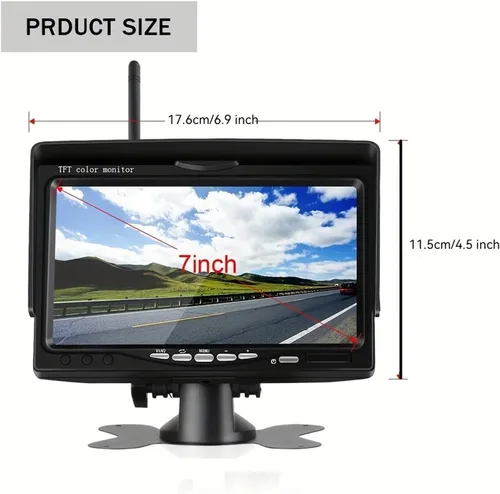 Vista 5 de Cámara de retroceso inalámbrica HD para camiones 7 pulgadas LCD Monitor Cámara de visión trasera para camiones autobús remolque excavadora vehículo