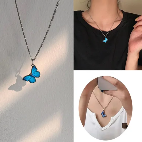 Vista 5 de Gargantilla fina plateada con mariposa fina chapada en plata, para mujeres, adolescentes y niñas, delicada cadena ajustable, linda joyería
