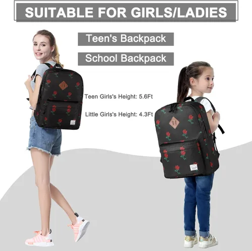 Vista 6 de VASCHY - Mochila ligera resistente al agua, mochila casual para mujeres, adolescentes y niñas, rosas