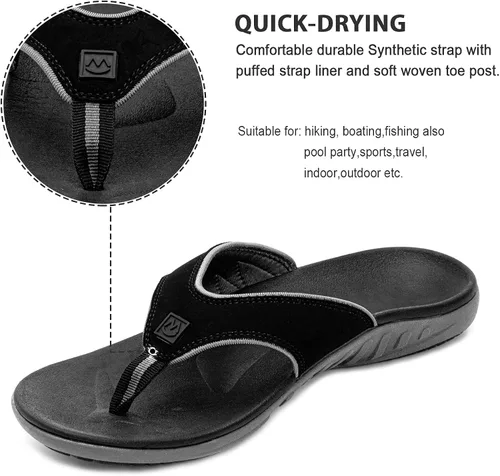 Vista 2 de Sandalias ortopédicas para fascitis plantar para hombres con soporte de arco, sandalias de tanga para interiores y exteriores, para hombres
