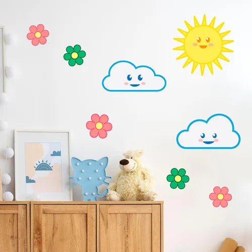 Vista 2 de Calcomanías de pared para habitaciones de niños – Happy Sun – Fabricado en Estados Unidos – Grande