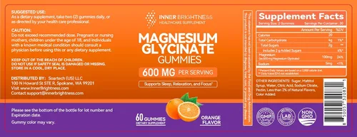 Vista 9 de Gomitas de glicinato de magnesio 600mg, sin OMG, sin gluten, gomitas de magnesio para adultos y niños, sueño, relajación y enfoque, sabor a naranja