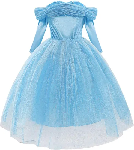 Vista 4 de Vestido de cumpleaños de princesa Cenicienta para niñas, disfraz de Halloween, concurso de Navidad, fiesta de baile con accesorios
