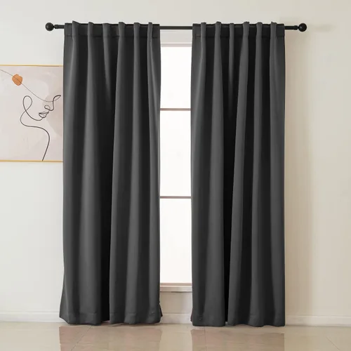 Vista 13 de Pickluc Cortinas opacas de 63 pulgadas de largo, 2 paneles de cortinas opacas para dormitorio o sala de estar, pestaña trasera y bolsillo para Negro