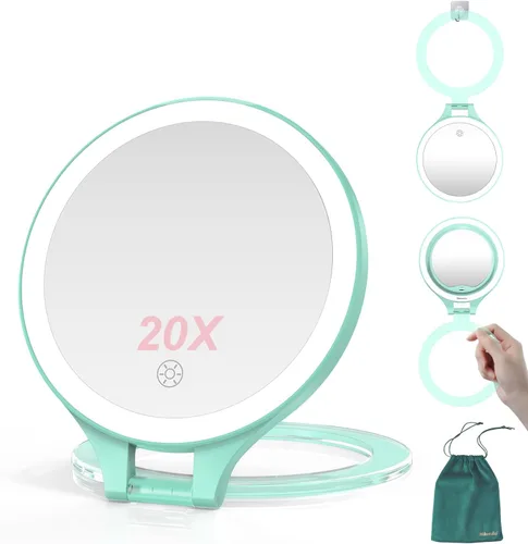 Vista 11 de Mocado Espejo de aumento 1X/20X con luz, espejo de maquillaje de viaje con luz Negro