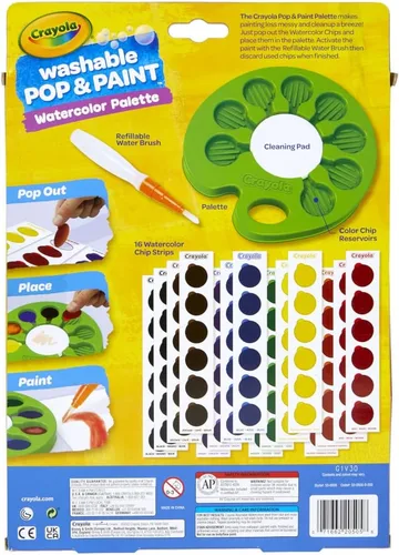 Vista 8 de Crayola Paleta de Acuarela Pop & Paint, Kit de Pintura Lavable, Set de Pintura de Acuarela Sin Desorden para Niños, Artes y Manualidades, Regalos