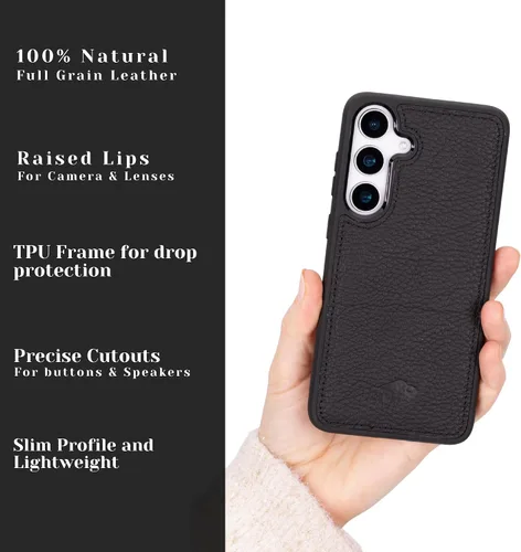 Vista 7 de BLACKBROOK Funda de piel de alta calidad a presión compatible con Samsung Galaxy S24, elegante funda de cuero de grano completo con la máxima