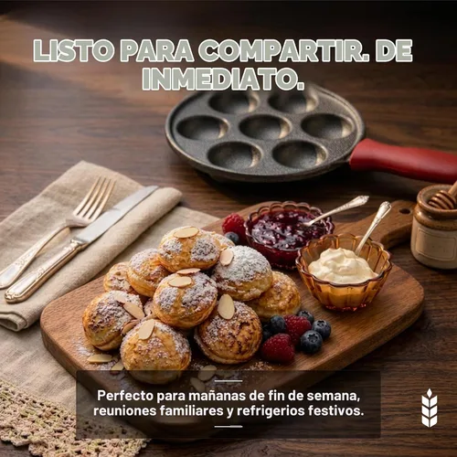 Vista 9 de KUHA Sartén Aebleskiver de hierro fundido – Auténtica máquina danesa para panqueques Aebleskiver, Poffertjes, Takoyaki, Appam, Kuli Paniyaram