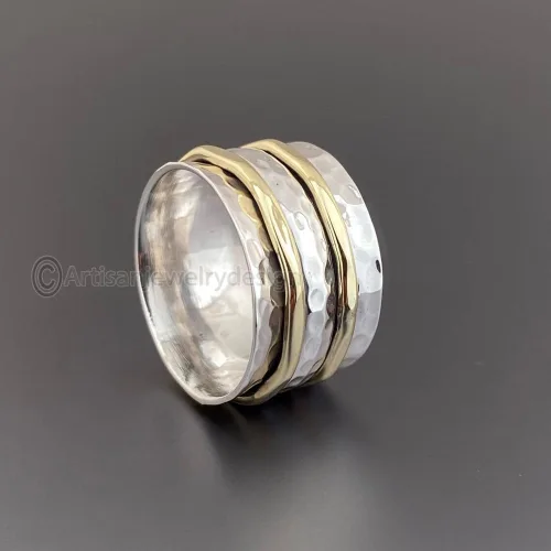 Vista 4 de Spinner Silver Ring, Spinner Ring Women, 925 Silver Ring, Handmade Silver Ring, Worry Fidget Spinner Ring, Spiritual Spinner Ring, Boho Spinner