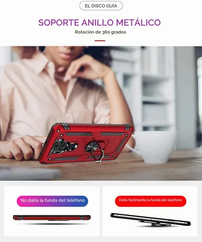 Vista 3 de YaHan Funda para Xiaomi Redmi Note 9, anillo giratorio de 360 grados, soporte híbrido, resistente, de doble capa, a prueba de golpes, con protector