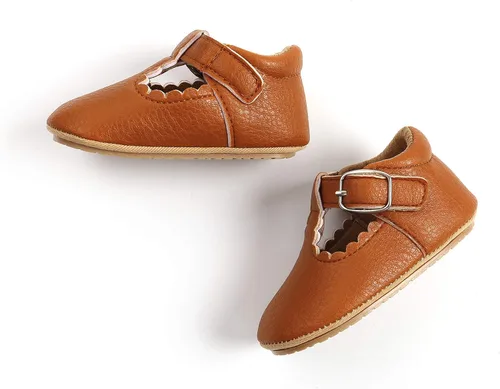Vista 5 de SOFMUO Zapatillas de cuero con cordones para bebés y niñas suela de goma suave mocasines Oxford para recién nacidos zapatos de vestir