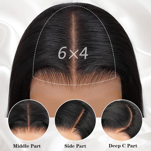 Vista 3 de Farblick Peluca Bob de cabello humano de 10 pulgadas, pelucas sin pegamento de cabello humano pre cortadas, pre depiladas, 6×4 encaje frontal HD