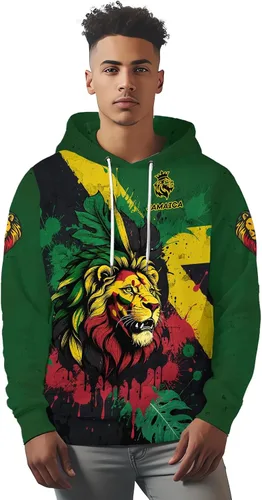 Vista 3 de BJU Sudadera con capucha de la bandera nacional con cordón y estampado 3D de manga larga, unisex
