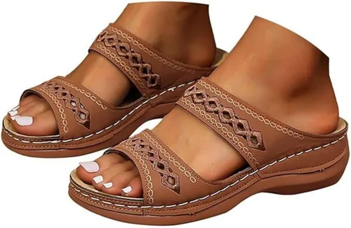 Vista 9 de Sandalias de verano elegantes para mujer, planas, bonitas, informales, para playa, cómodas, ortopédicas, sin cordones, sandalias ortopédicas