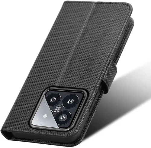 Vista 4 de Funda de cuero compatible con Xiaomi 14, funda de piel sintética compatible con Xiaomi 14 5G, color negro