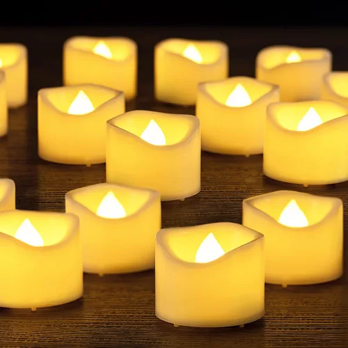 Vista 11 de 12 paquetes de luces de té LED con temporizador, operadas con batería, velas votivas con temporizador sin llama parpadeantes eléctricas, luces de té
