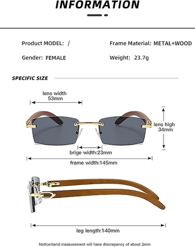 Vista 5 de Heptagram - Lentes de sol rectangulares sin montura para mujeres y hombres, gángster de los años 90, sin marco, retro, vintage, de moda