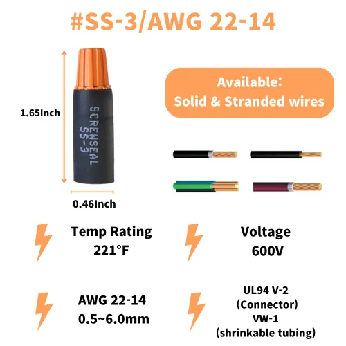 Vista 5 de Conectores de cable impermeables SS3 naranja 30 piezas AWG 22-14, conectores de cable eléctrico seguros para cable de iluminación de paisaje al aire