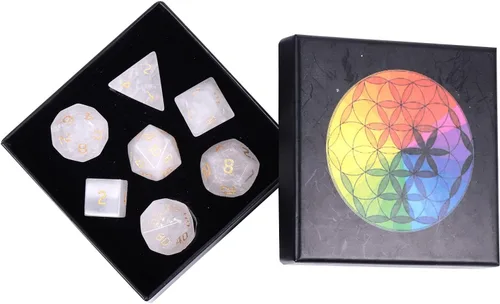 Vista 20 de Nupuyai Juego de dados poliédricos D&D de cristal de cuarzo rosa curativo con caja para Calabozos y Dragones, juego de 7 dados de mesa para RPG MTG