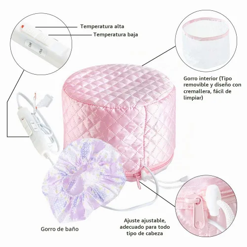 Vista 4 de Gorra para el cuidado del cabello, gorra de tratamiento térmico Yomagine Pink de 110 V, gorra de calor de acondicionamiento profundo, gorras
