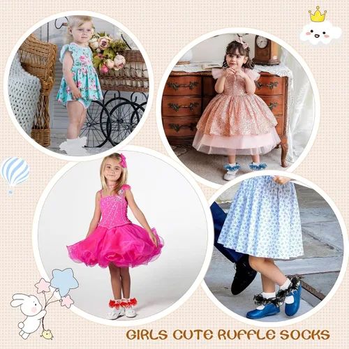 Vista 4 de Zando Calcetines grandes con volantes para niñas, calcetines de vestir con doble encaje, bonitos calcetines de encaje para niños pequeños y niños