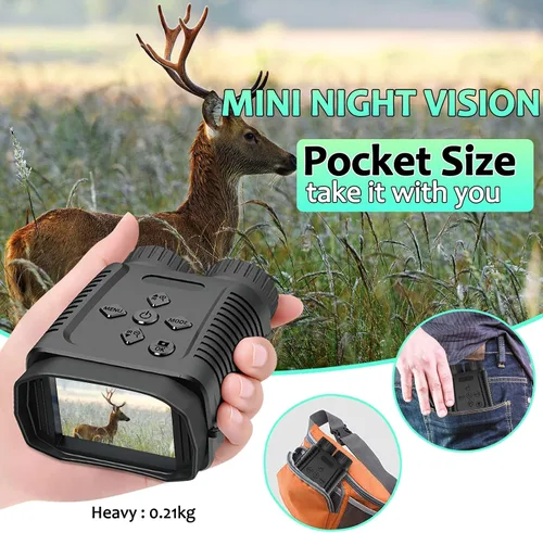 Vista 2 de Mini gafas de visión nocturna binocular cámara 1080P 12MP luz de estrellas distancia a 984.3 ft con 2.4 "TFT para caza, senderismo, camping, escalada