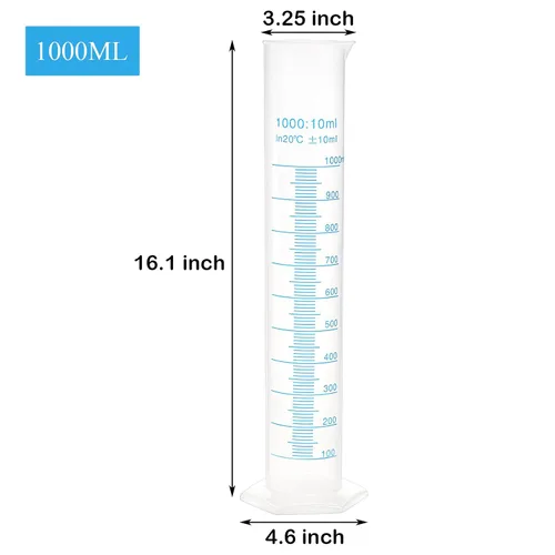 Vista 2 de Bekith Paquete de 4 cilindros graduados de plástico de 33.8 fl oz con base estable, cilindro de medición de plástico de 2 caras, cilindro