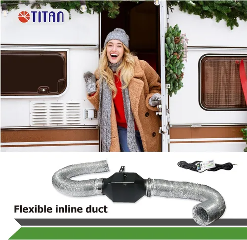 Vista 4 de TITAN Ventilador en línea de ventilación de aire RV, aumentar la circulación de aire, conducto extensible, modo automático de temperatura