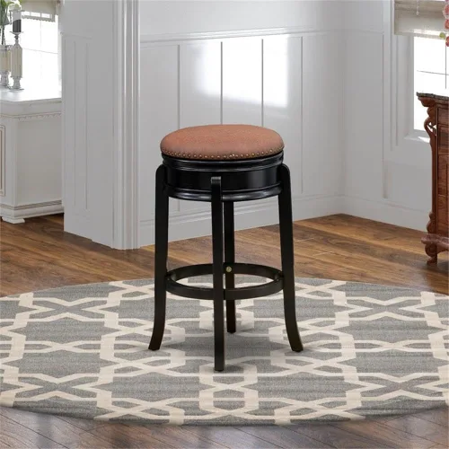 Vista 2 de East West Furniture AMS030-112 Amherst - Taburete moderno para mostrador – Forma redonda de piel sintética marrón tostado tapizado para encimera