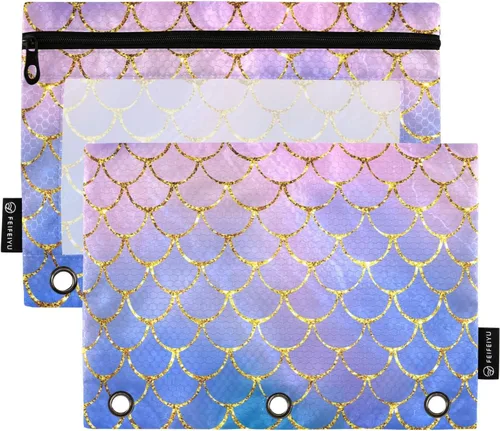 Vista 9 de Estuche para lápices de fresas rosas para carpetas de 3 anillas, estuche para lápices, bolsa de maquillaje con ventana transparente para almacenar